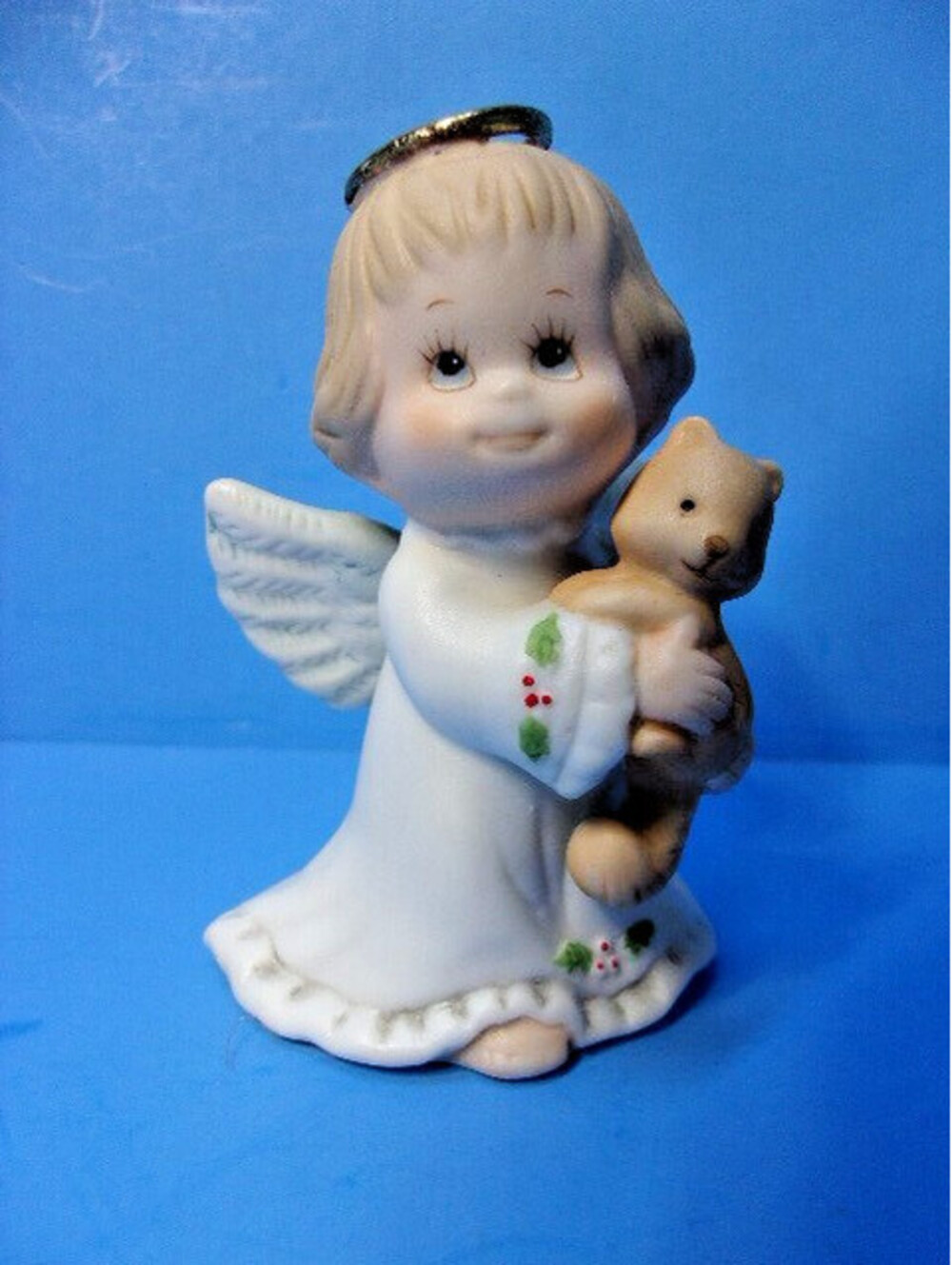 Vintage 1985 Holly Babes Angel Figurine Holding a Squirrel Ruth Morehead Enesco